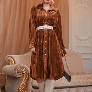 NEW  rust brown velvet shirt dress, pearl buttons